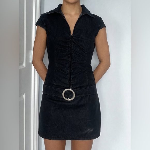 Valia Dresses & Skirts - Valia Dark Denim Mini Dress with Belt